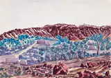 Central Australian Landscape by Otto Pareroultja, watercolour on card, sold May 2016