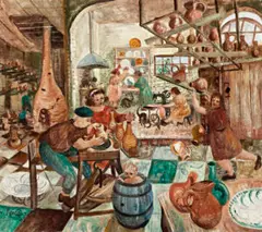 The Pottery by John Perceval, 1948, oil, resin and tempera on canvas, sold May 2016
