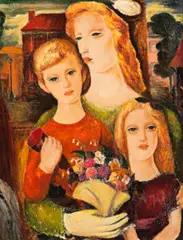 Woman And Her Children On A Tram by Constance Stokes, c.1946, oil on canvas, sold May 2016