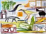 Farmyard With White Livorno, 2001 – by Ken Whisson, 2002, oil on linen, sold May 2016