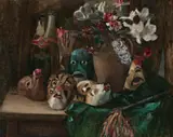 Still Life With Masks by Kate O’Connor, oil on canvas, sold May 2016