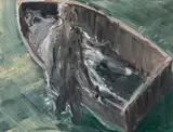 Figures And Boat by Euan MacLeod, 2006, oil on canvas, sold May 2016