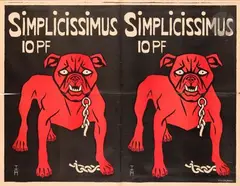 Simplicissimus 10 PF, 1897 Chromolithographie. Non entoilée. Imp. Wolf und Sohn, Munich by Thomas Theodor Heine, Estampe et l’Affiche, sold Apr 2025