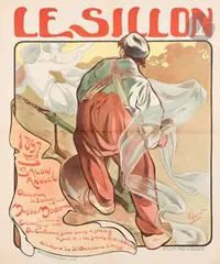 Le Sillon, 5e Salon annuel au Musée Moderne, 1897 Chromolithographie. Non entoilée. Imp. J.E. Goosens, Bruxelles, Lille. Atelier Paul Veroussen by Victor Mignot, Affiche belge, sold Apr 2025