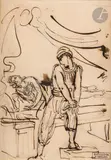 Othello et Desdémone by François Gérard, Plume, encre brune et lavis brun sur traits de crayon noir, sold Mar 2025