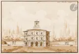 Casino de la villa Negroni by Antoine Laurent Vaudoyer, Plume, encre brune et lavis brun sur traits de crayon noir, sold Mar 2025