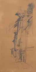 Vue de la rue Jerzuel (à Dinan) by Eugène Isabey, Crayon noir, sold Mar 2025