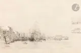 Vue du port du Havre, 1854 ? by Félix Ziem, Crayon noir, sold Mar 2025