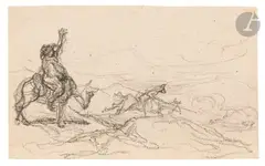 Don Quichotte et Sancho Pança by Honoré Daumier, Crayon noir, sold Mar 2025