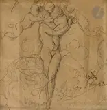 Étude pour le Printemps by Auguste Rodin, 1880, Plume et encre brune sur traits de crayon noir, sold Mar 2025