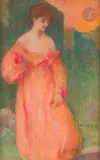 Portrait de femme à la robe orange by Edmond Francois Aman-Jean, Pastel, sold Mar 2025