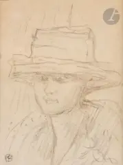 Jeune femme au chapeau by Pierre Bonnard, vers 1919, Crayon noir, sold Mar 2025