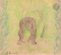 Monsieur Bute, projet de programme pour le Théâtre Libre by Édouard Vuillard, vers 1890, Crayon gras, sold Mar 2025