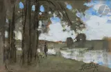 Promenade au bord de l’eau by Pierre Eugène Montézin, Gouache, sold Mar 2025