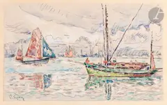 Les Bateaux by Paul Signac, vers 1930, Aquarelle sur traits de crayon noir, sold Mar 2025