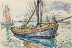 Thonier à l’ancre by Paul Signac, vers 1930, Aquarelle sur traits de crayon, sold Mar 2025
