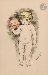 Dolly à la rose by Kees van Dongen, 1933, Encre, lavis d’encre et aquarelle, sold Mar 2025