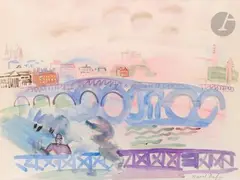 Pont sur la Tamise, Waterloo Bridge, vers 1928-30 by Raoul Dufy, Gouache sur papier, sold Mar 2025