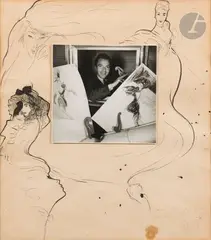 Études de tête et élégantes by René Gruau, Encre de Chine et tirage photographique sur papier, sold Mar 2025