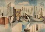 Navires dans le port by Roger Bissière, Aquarelle, sold Mar 2025