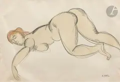 Nu by André Lhote, vers 1908, Crayon noir et aquarelle, sold Mar 2025