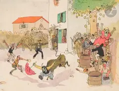 La Corrida by Albert Dubout, 1924, Encre de Chine et aquarelle, sold Mar 2025