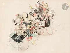 Ma parole, Adélaïde qui embrasse un nègre sur la bouche by Albert Dubout, Encre de Chine et aquarelle, sold Mar 2025
