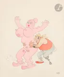Sans légende pour Chansons de salles de gardes by Albert Dubout, 1971, Encre de Chine et aquarelle, sold Mar 2025