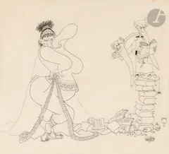 Pandore by Albert Dubout, Encre de Chine et aquarelle, sold Mar 2025