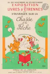 Exposition de livres d’étrennes et d’ouvrages sur la chasse et la pêche by Albert Dubout, 1951, Affiche par l’imprimerie C, sold Mar 2025