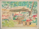 Le marché aux fleurs, parasol by Tony Minartz, Aquarelle, sold Oct 2022