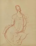 Femme assise de dos by Roger Bissière, Sanguine sur papier, sold Jun 2022