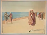 Élégantes en manteaux de fourrure en bord de mer by Tony Minartz, Aquarelle, sold Jun 2022