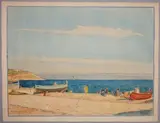 Baigneurs, colline et barques by Tony Minartz, Aquarelle, sold Jun 2022