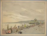 Foule de baigneurs à la jetée de Nice by Tony Minartz, Aquarelle, sold Jun 2022