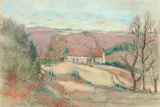 Crozant, paysage à la chaumière by Eugène Alluaud, Pastel, sold Dec 2019