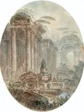 Caprice architectural by Alexandre Pernet, Plume, aquarelle, sold Dec 2019
