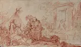 Marché sur la place d'une ville italienne by Jean-Baptiste Marie Pierre, Sanguine, annotée «Pierre» à la plume en bas à droite, sold Oct 2019
