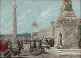 Le martyr de Sainte Agathe vierge donnée, par Quintien, gouverneur de Sicile, en exécution des édits de l'empereur Dece contre les chrétiens, l'an 251 by Johann Wilhem Baur, Gouache, sold Oct 2019