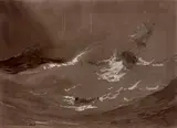 Dans la vague by Théodore Gudin, 1842, Lavis de sépia, rehauts de gouache blanche, sold Oct 2019