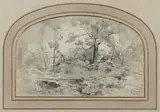 Paysage de sous bois by Jean Alix Achard, Crayon noir, sold Oct 2019