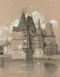Vue du château d'O by Georges Bouet, Crayon noir, rehaut de blanc, sold Oct 2019