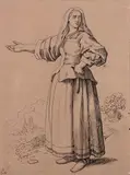 Portrait de femme en pied by Polyclès Langlois, Crayon noir, rehaut de blanc, sold Oct 2019