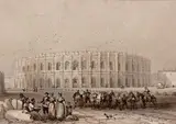 Nîmes, les arènes by Adolphe Rouargue, Lavis d'encre de couleurs rehaussé de gouache, sold Oct 2019