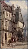 Vieilles maisons normandes by Eugène Deshayes, Aquarelle, sold Oct 2019