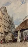 La halle au Neubourg (?) by Eugène Deshayes, Aquarelle, sold Oct 2019
