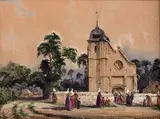 Haute-Normandie, devant l'église by Théodore Frère, Gouache, sold Oct 2019