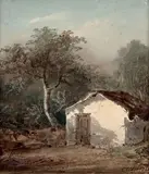 La petite chaumière by Eugène Ciceri, 1822, Aquarelle, sold Oct 2019