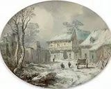 La ferme sous la neige by Eugène Ciceri, Gouache à vue ovale, sold Oct 2019
