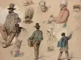 Étude de personnages by Eustache Bérat, 1847, Aquarelle gouachée sur traits de crayon, sold Oct 2019